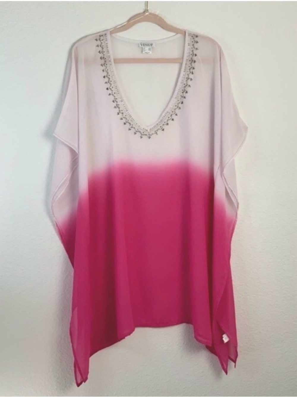VENUS Hot Pink and White Embellishment Ombre Swim Coverup/Kimono -Like New!
